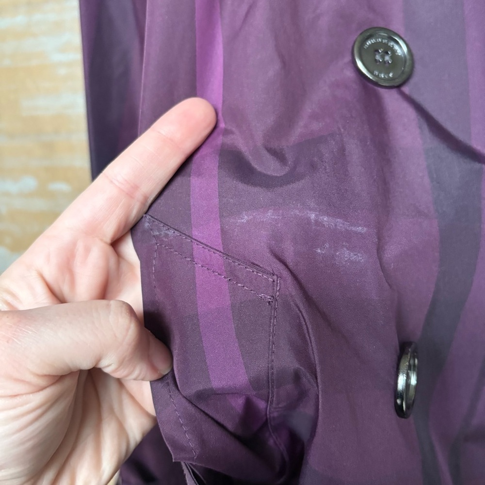 Burberry Brit Double Breasted Rain Coat Purple Novacheck Preppy Classic Womens 6 - Picture 2 of 11